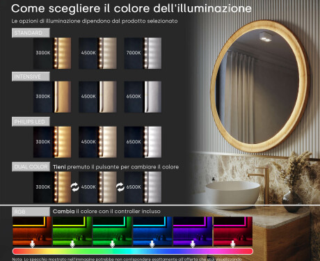 Specchio LED rotondo con cornice in quercia #5