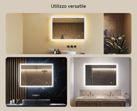 Specchio rettangolare da bagno retroilluminato LED 100x70cm con Dual color, Interruttore tattile, Tappetino riscaldante #2