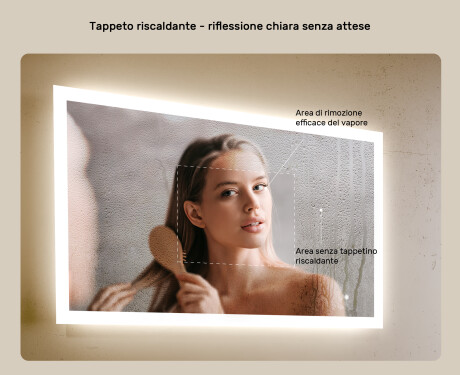 Specchio rettangolare da bagno retroilluminato LED 100x70cm con Dual color, Interruttore tattile, Tappetino riscaldante #5
