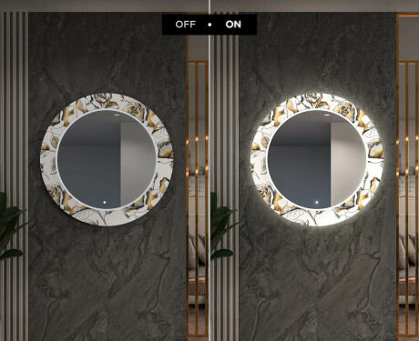Rotondo specchio decorativi grande con luci LED per ingresso - Golden Flowers #7